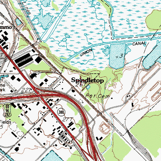 Topographic Map of Spindletop Park, TX