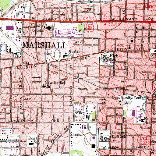 Topographic Map of Spring Street Park, TX