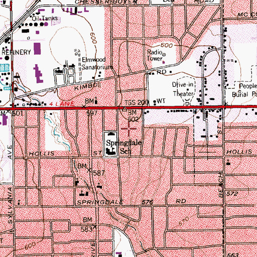 Topographic Map of Springdale Park, TX