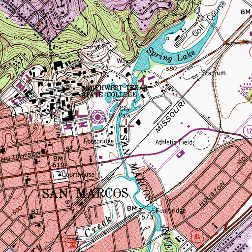 Topographic Map of San Marcos City Park, TX