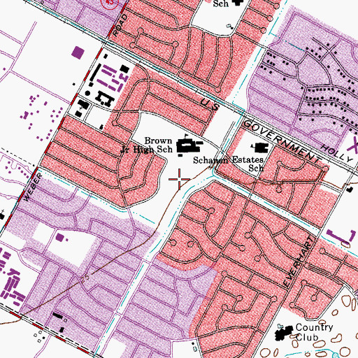 Topographic Map of Schanen Park, TX