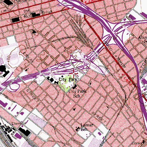 Topographic Map of Samuel Beaumont Park, TX