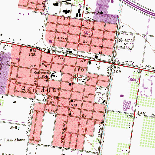Topographic Map of San Juan City Park, TX