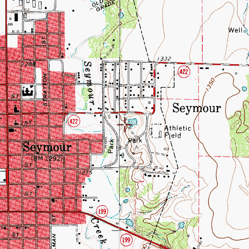 Topographic Map of Seymour City Park, TX