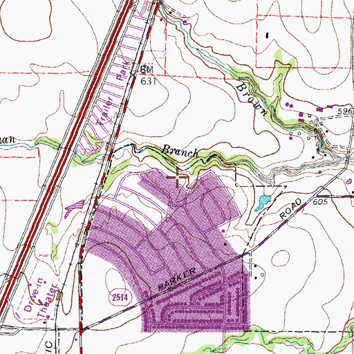Topographic Map of Shawnee Park, TX