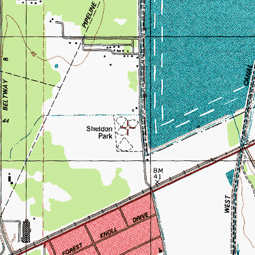 Topographic Map of Sheldon Lake State Park, TX
