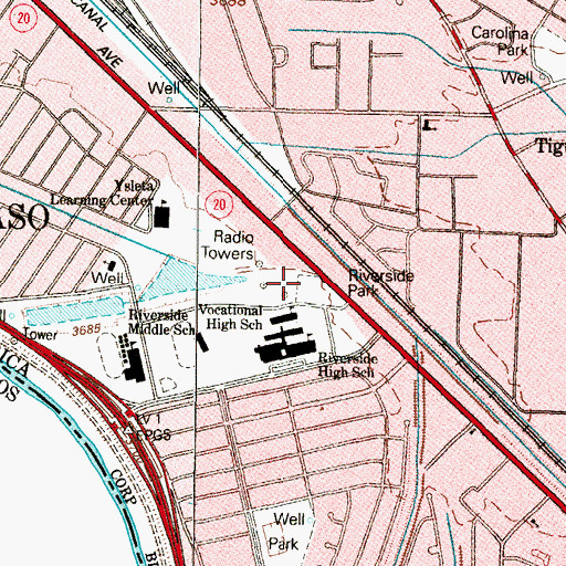 Topographic Map of Riverside Park, TX