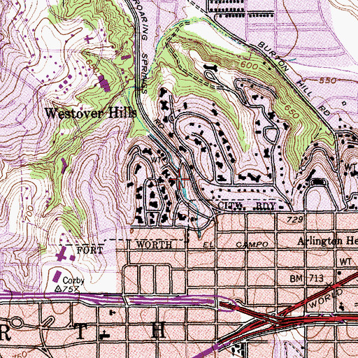 Topographic Map of Roaring Park, TX