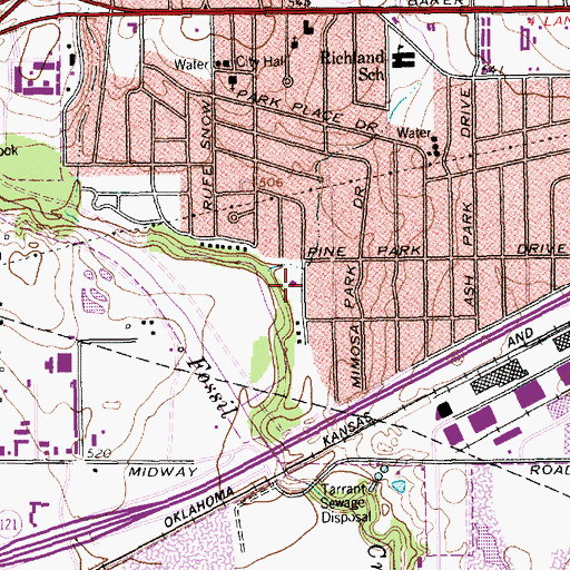 Topographic Map of Rosebud Park, TX