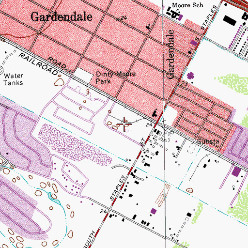 Topographic Map of Ridgewood Park, TX