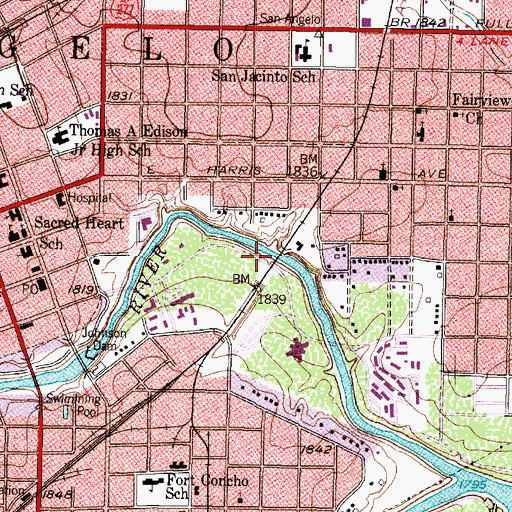 Topographic Map of Rio Concho Park, TX