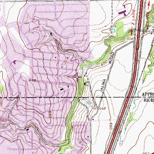 Topographic Map of Prairie Creek Park, TX