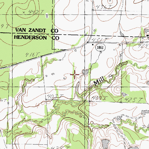 Topographic Map of Purtis Creek State Park, TX