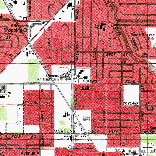 Topographic Map of Queens Park, TX