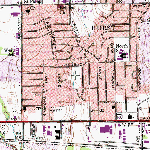 Topographic Map of Red Bud Park, TX