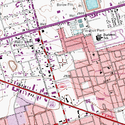Topographic Map of Paul Slator Park, TX