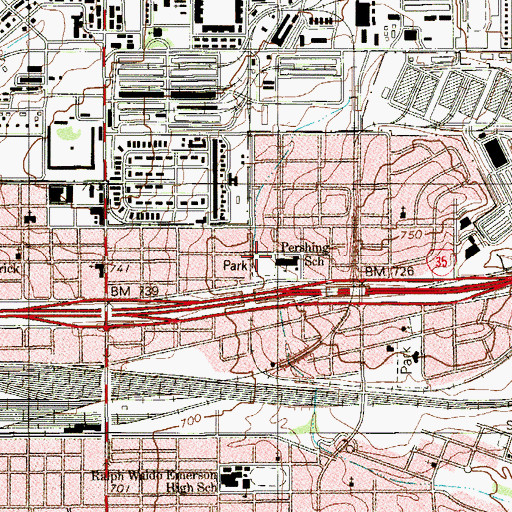 Topographic Map of Pershing Park, TX