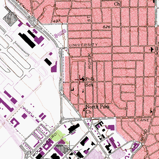 Topographic Map of Polk Park, TX
