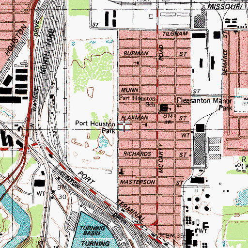 Topographic Map of Port Houston Park, TX