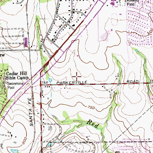 Topographic Map of Parkerville Park, TX