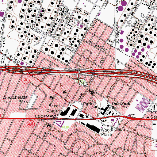 Topographic Map of Oak Park, TX