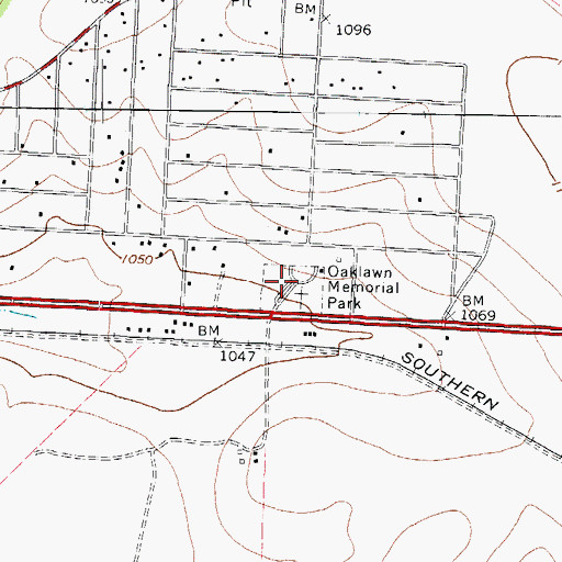 Topographic Map of Oaklawn Memorial Park, TX