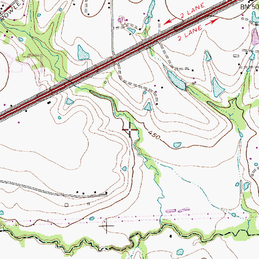 Topographic Map of Oaks Branch Park, TX
