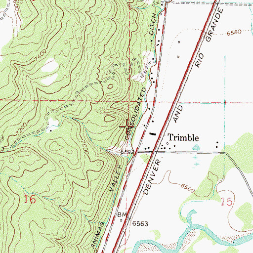 Topographic Map of Animas Valley Consolidated Ditch, CO