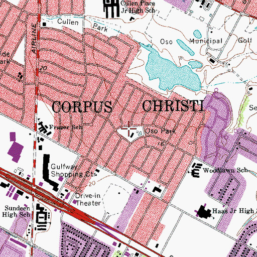 Topographic Map of Oso Park, TX