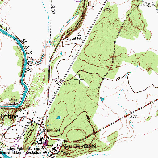 Topographic Map of Palmetto State Park, TX