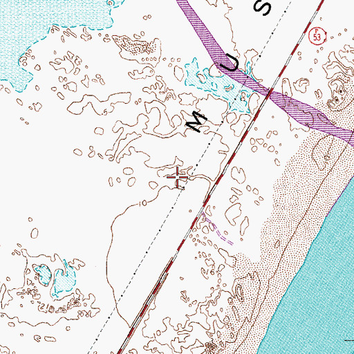 Topographic Map of Mustang Island State Park, TX