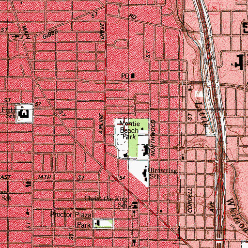 Topographic Map of Montie Beach Park, TX