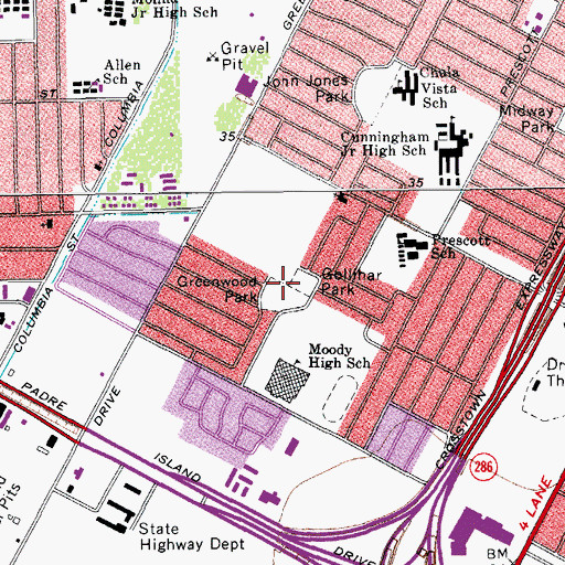 Topographic Map of Moody Park, TX