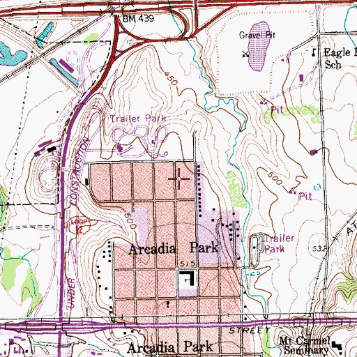 Topographic Map of North Arcadia Park, TX