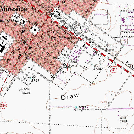 Topographic Map of Muleshoe City Park, TX