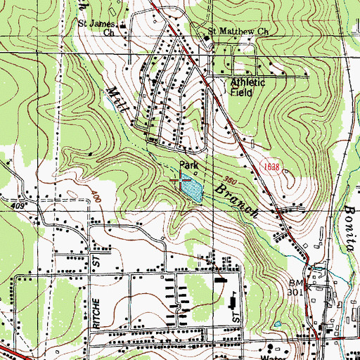 Topographic Map of Mill Pond Park, TX