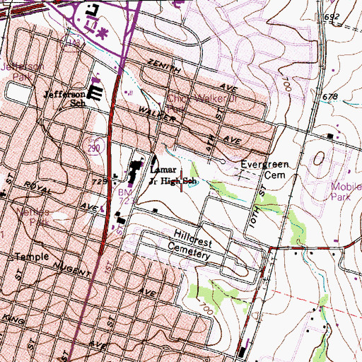 Topographic Map of Miller Park, TX