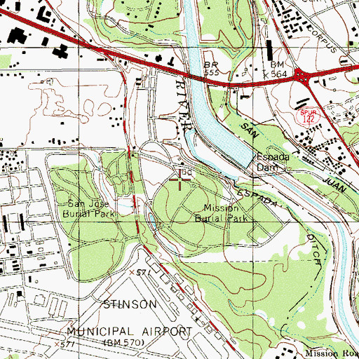 Topographic Map of Mission Burial Park, TX