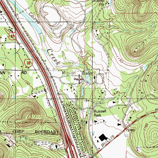 Topographic Map of Mission North Burial Park, TX