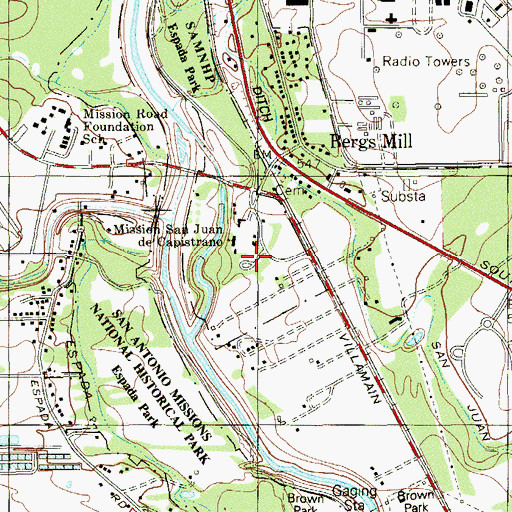 Topographic Map of Mission San Juan de Capistrano, TX