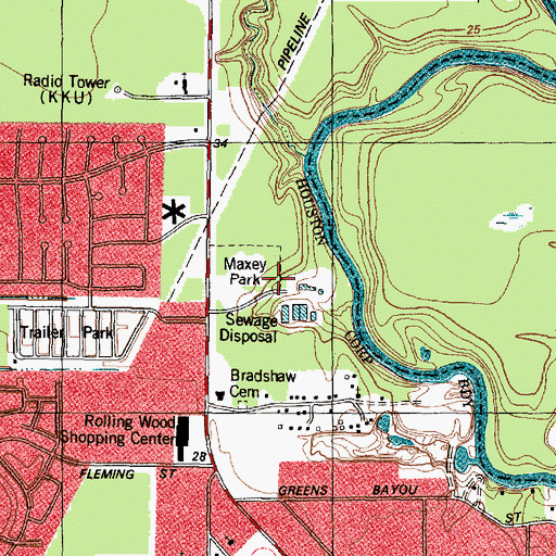 Topographic Map of Maxey Park, TX