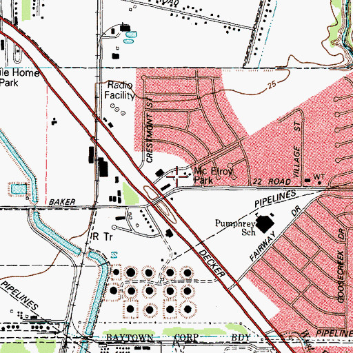 Topographic Map of McElroy Park, TX