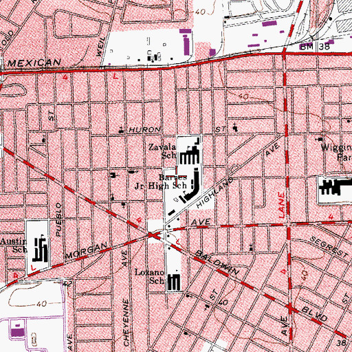 Topographic Map of Meadow Park, TX