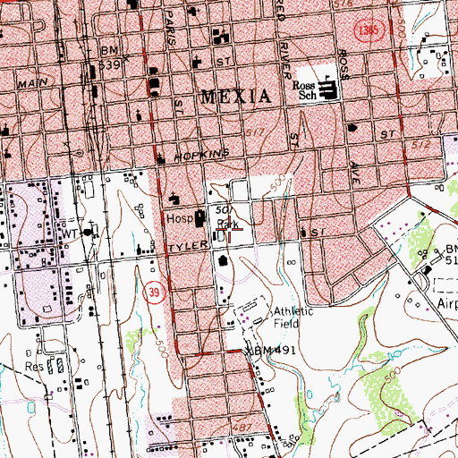 Topographic Map of Mexia City Park, TX