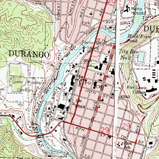 Topographic Map of Durango, CO