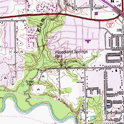 Topographic Map of Woodland Springs Park, TX