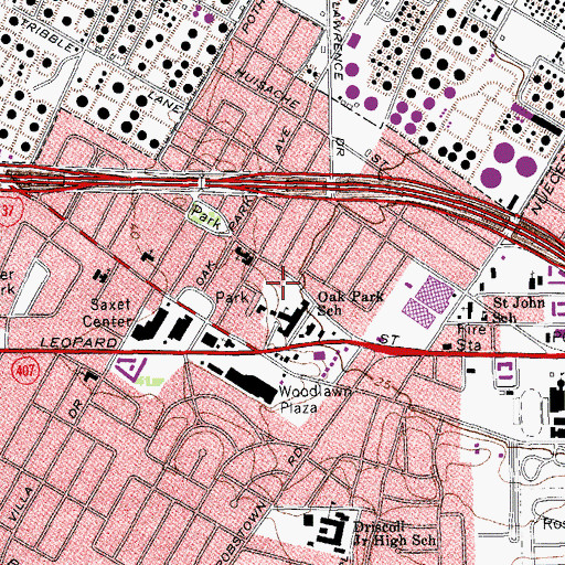 Topographic Map of Woodlawn Park, TX