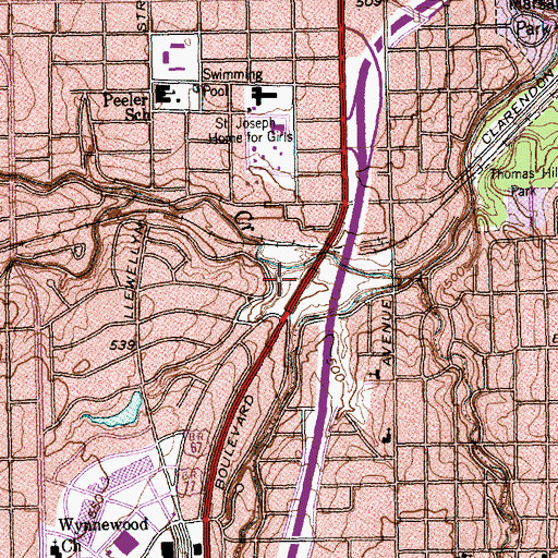 Topographic Map of Wynnewood Park, TX