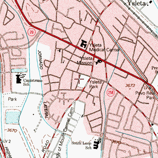 Topographic Map of Ysleta Park, TX