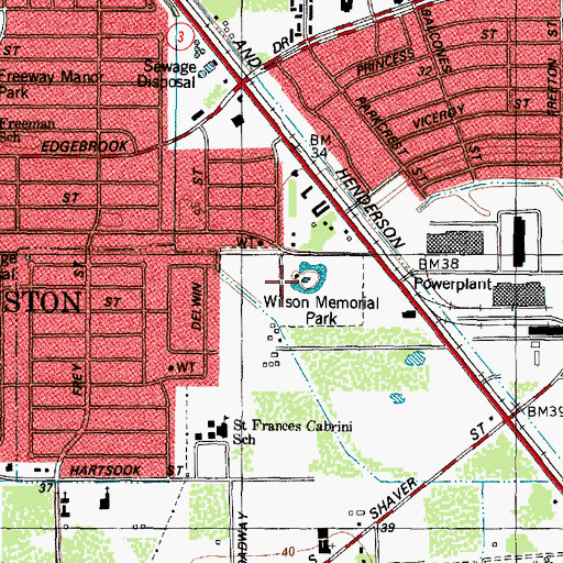 Topographic Map of Wilson Memorial Park, TX